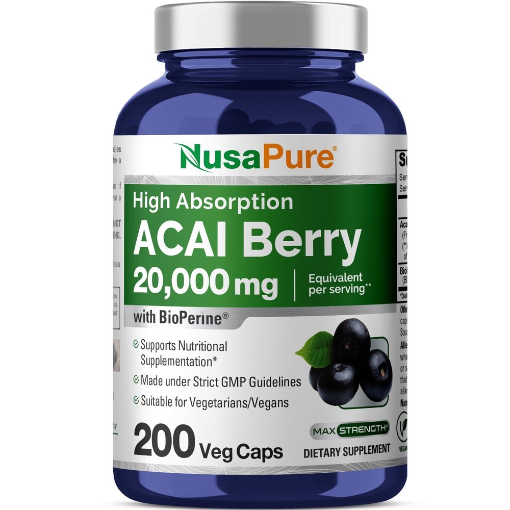 NusaPure 20000mg Acai Berry Extract 50:1 | 200 Vegan Capsules | Non-GMO-image