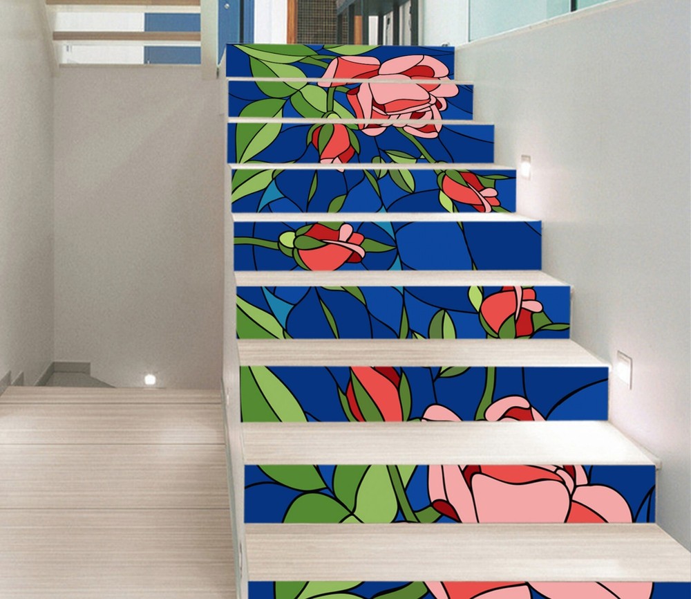 3D Pink Rose Flower AZ433 Stair Risers Vinyl Wallpaper Mural Decoration