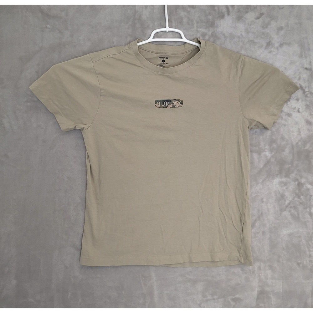Hurley Men's Short Sleeve T-shirt Beige/Tan Size Medium Pink Camo Logo Crewneck