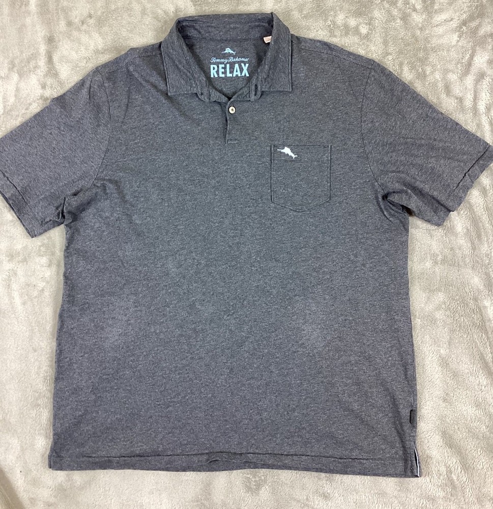 Tommy Bahama Relax Polo Shirt Men's Large Dark Gray Golf Pima Cotton Pocket