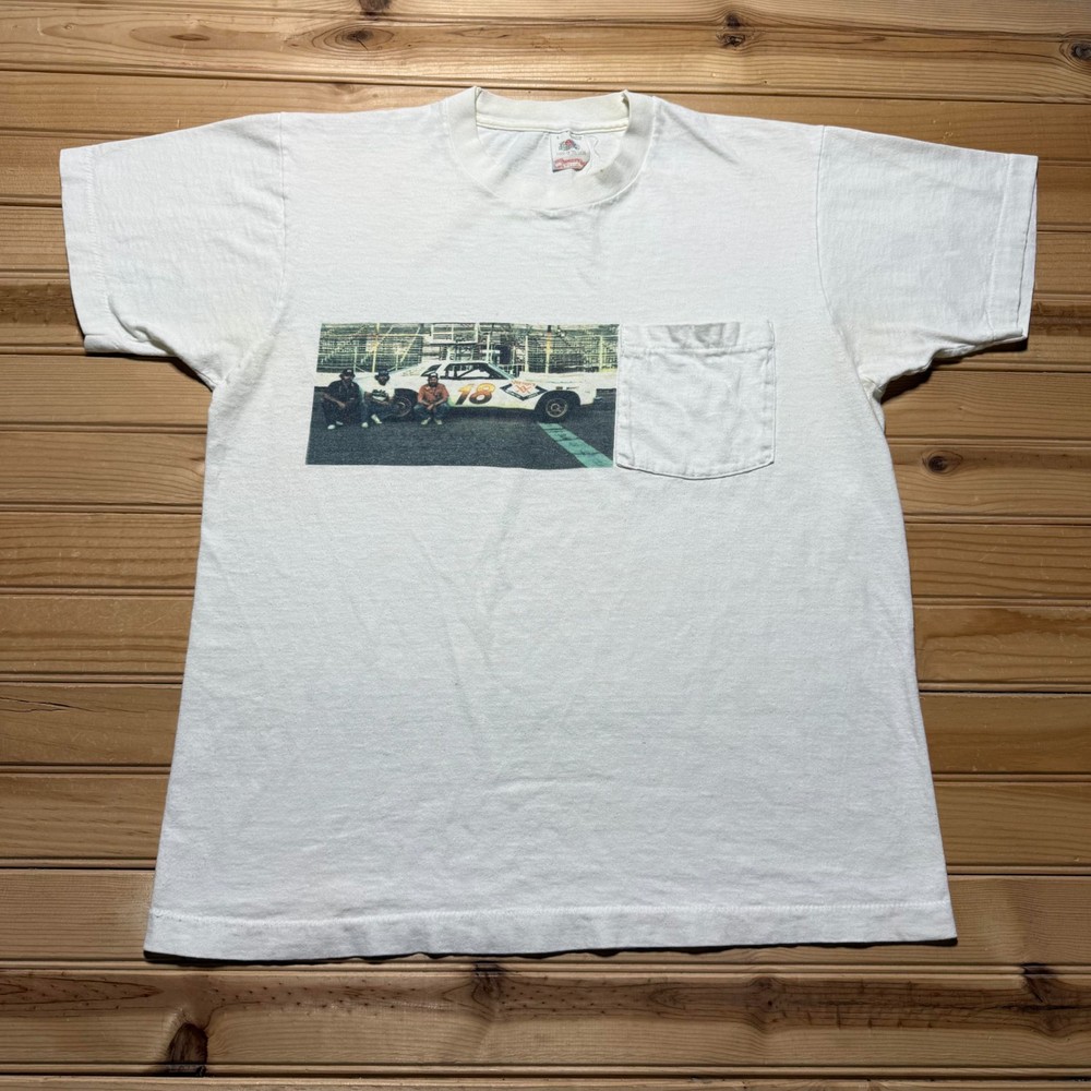 Vintage 90s Vernon’s Service Stock Car Racing Photo Pocket T-Shirt USA - Large
