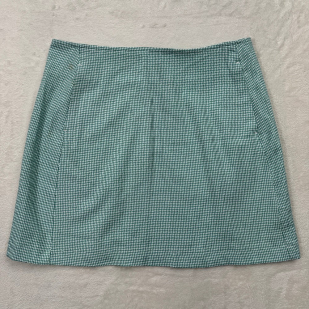 Urban Outfitters Skirt Womens Small Mint Green Houndstooth Mini A-Line Retro Zip
