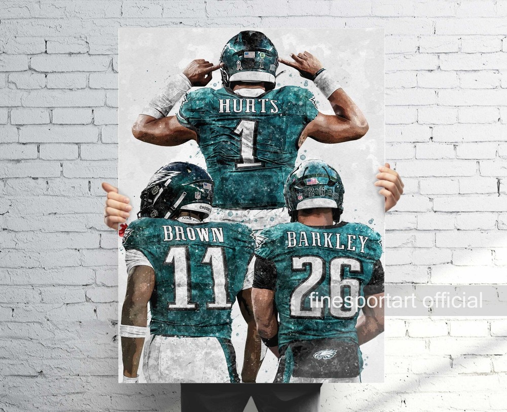 Jalen Hurts Saquon Barkley AJ Brown Philadelphia Eagles Wall Art Canvas Poster