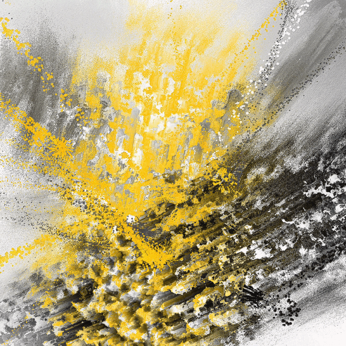 Abstract Art Printed Canvas Wall Art Yellow Grey Solid Pine Frame Ready To Hang-image