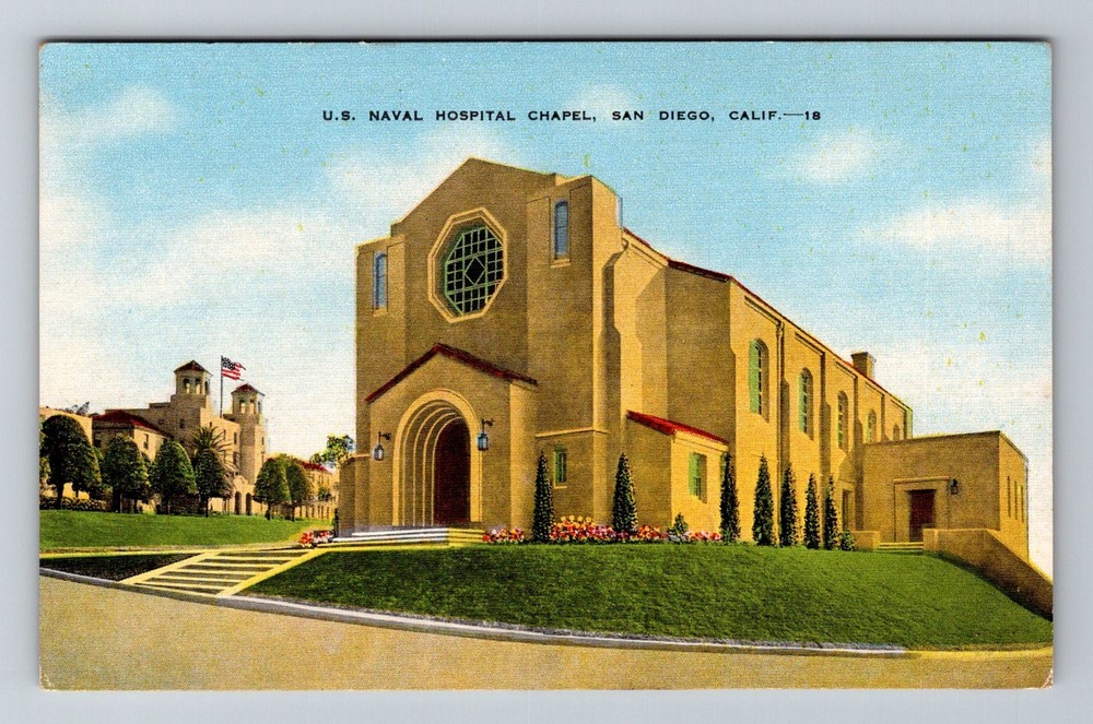 San Diego, CA-California U.S. Naval Hospital Chapel Balboa Park Vintage Postcard