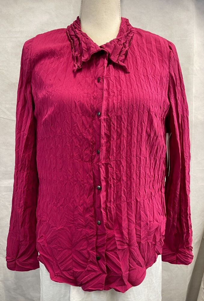 Women’s Babette Pink Polyester Crinkle Cut 7 Button Front Close Blouse Size XS