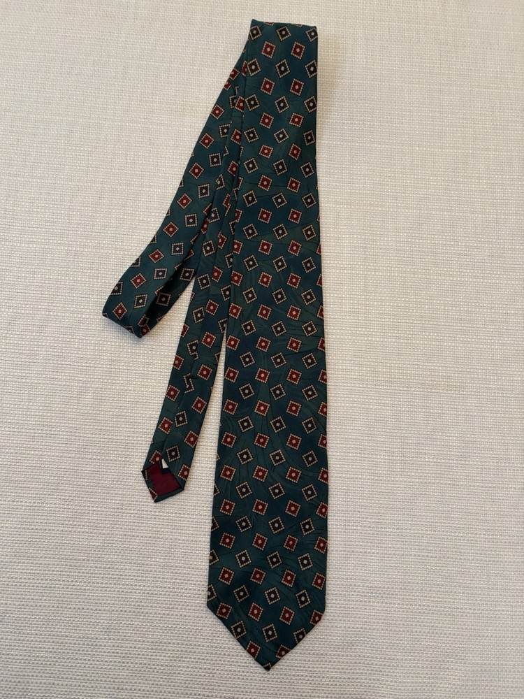 VTG 90’s Polo Lauren Ralph Lauren Classic Green Geometric 100% Silk Tie USA Made