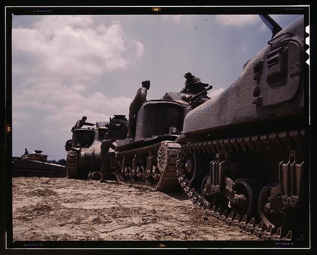 Photo:Fort Knox Kentucky 1942 M3 M4 Tank Company Bivouac with Tanks