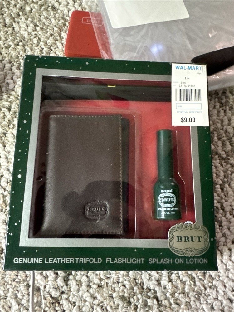 Vintage Brut Cologne 3 Piece Set, cologne, wallet and flashlight