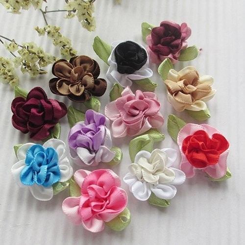 2Tone Satin Ribbon Flowers Bows Appliques DIY Craft Wedding Decoration 40Pcs