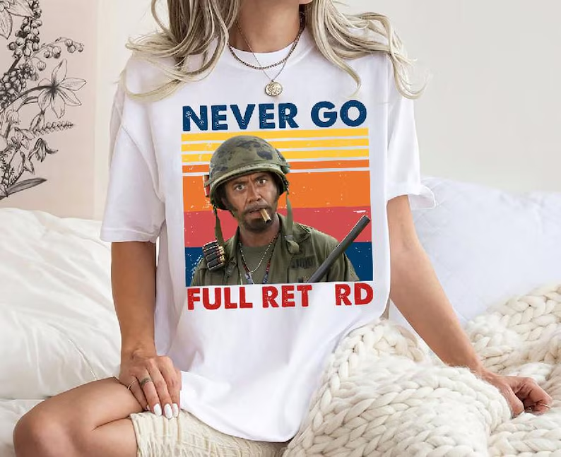 Gildan Tee Never Go Full Vintage Graphic Tshirt, Funny Army Movie Shirt, Meme