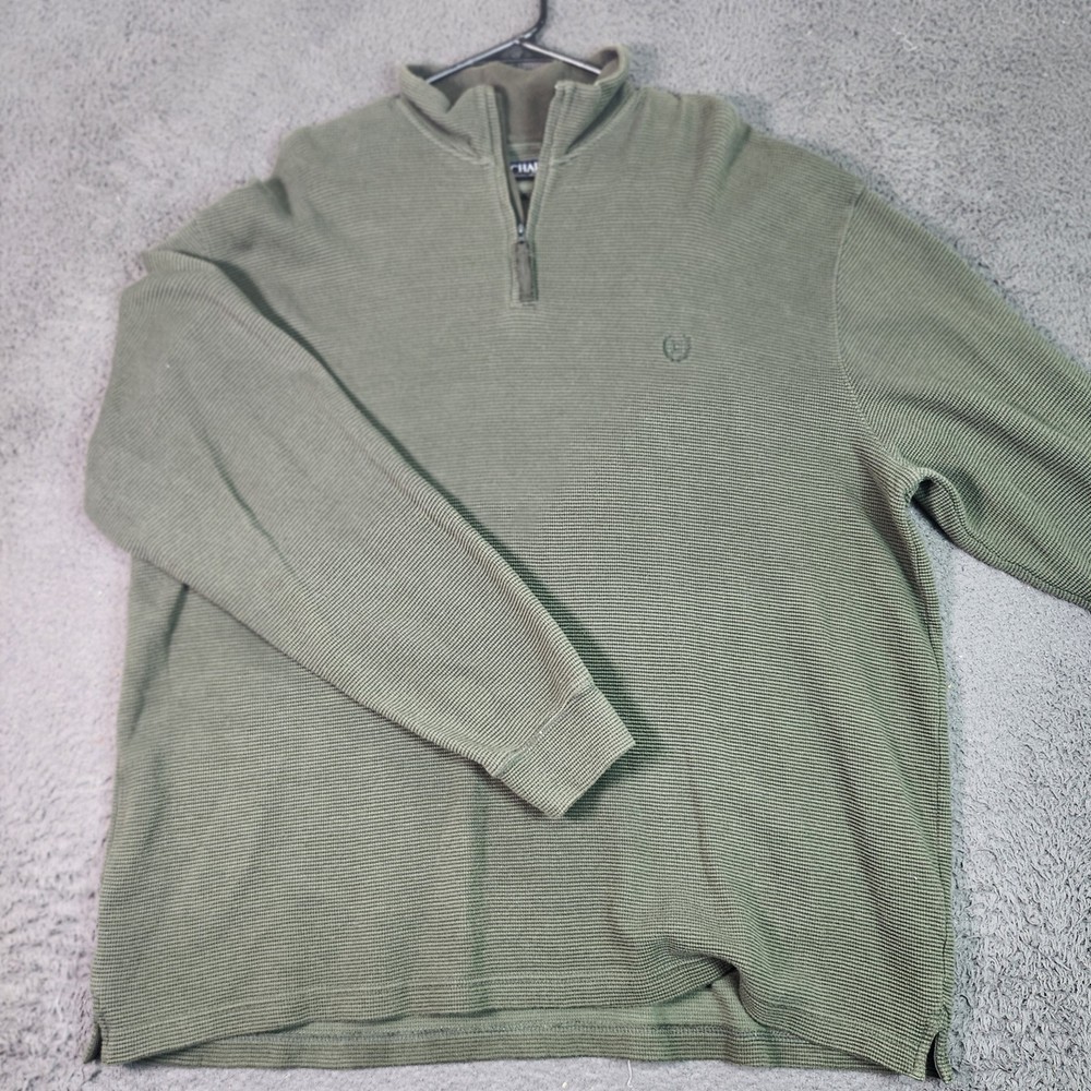 Chaps Shirt Mens 2XL Green Thermal Waffle Knit Long Sleeve Cotton Crewneck