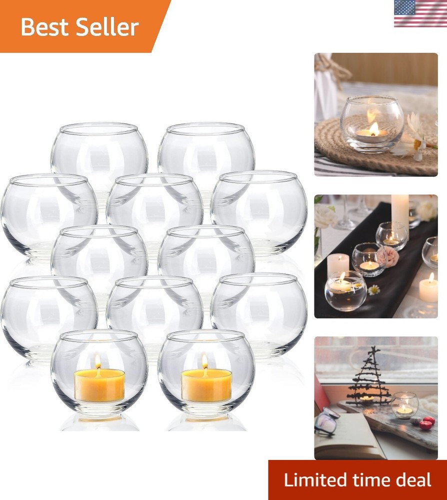12-Pack Clear Glass Tealight Votive Candle Holders Bulk Set
