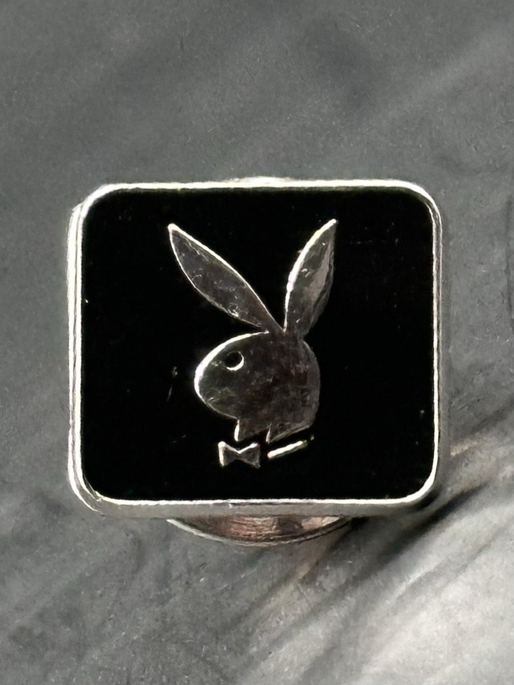 Vintage Playboy Bunny Enamel Pin Tie Tack - Silver & Black Logo - FREE SHIPPING