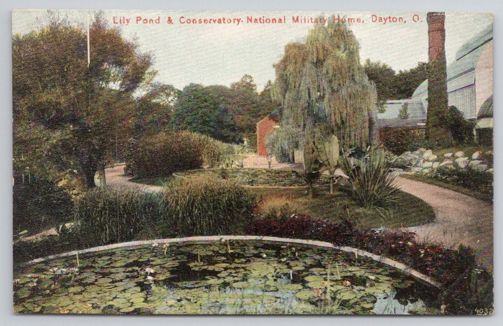 Dayton OH National Military Home Lily Pond Conservatory Postcard German Print