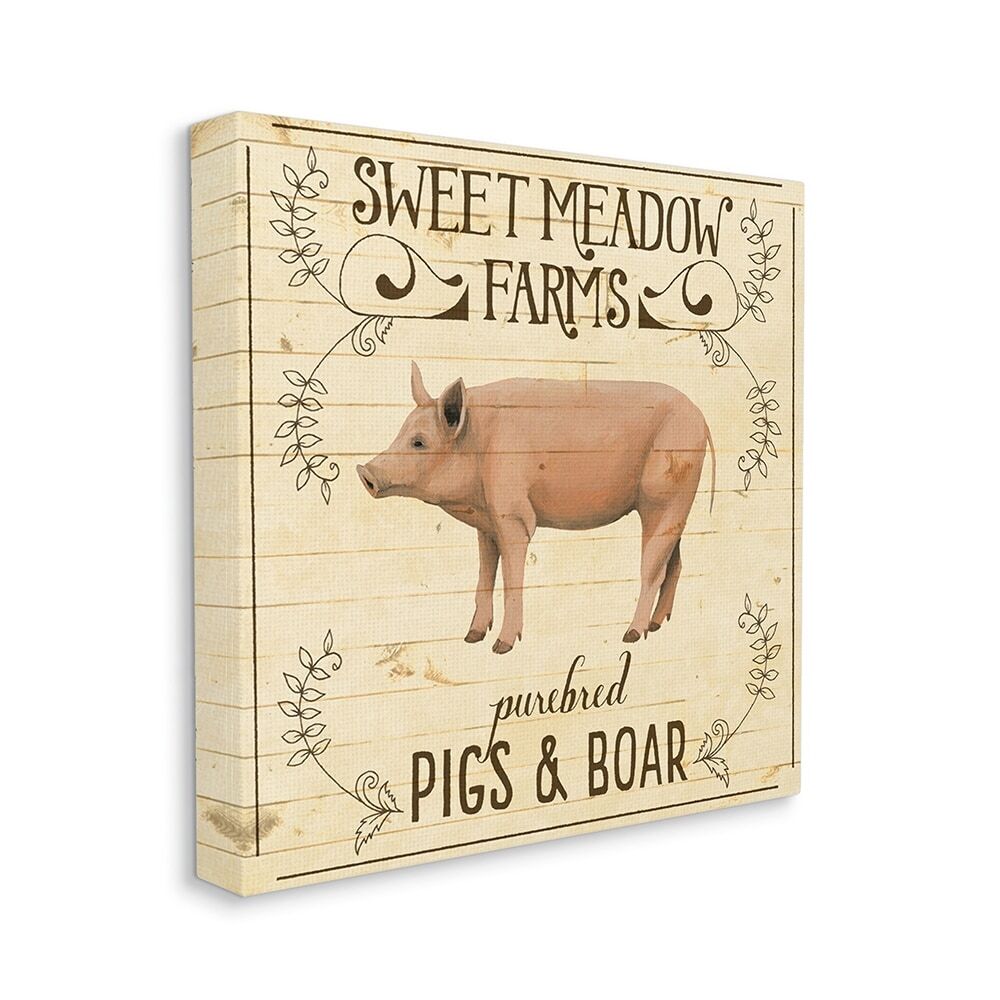 Stupell Vintage Farm Pig Advertisement Tan Beige Canvas Wall  24 x 24