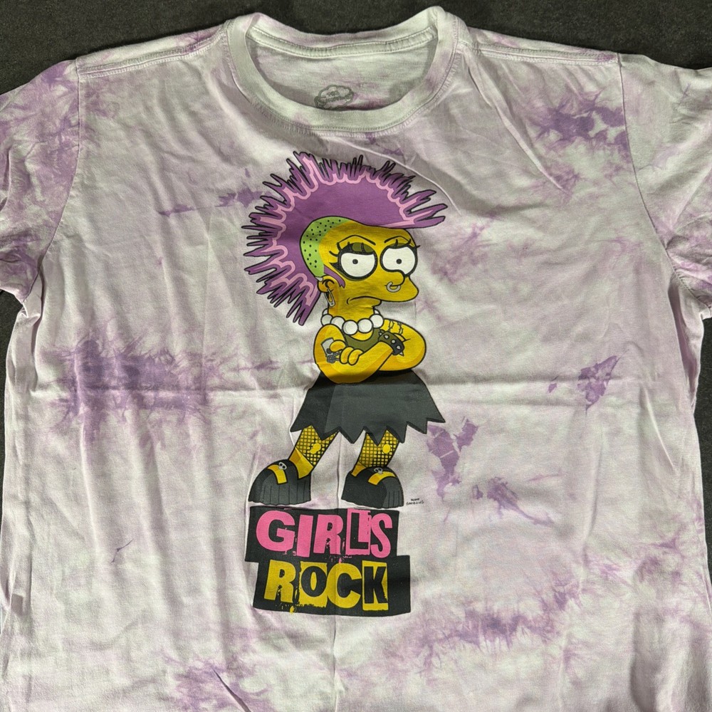 The Simpsons Lisa Girls Rock Tie Dye T Shirt Youth Large 14/16 Pink Graphic Tee