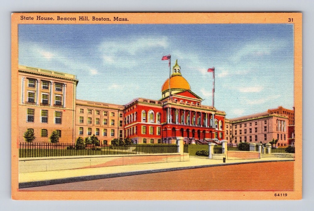Boston MA- Massachusetts, State House, Beacon Hill, Antique, Vintage Postcard