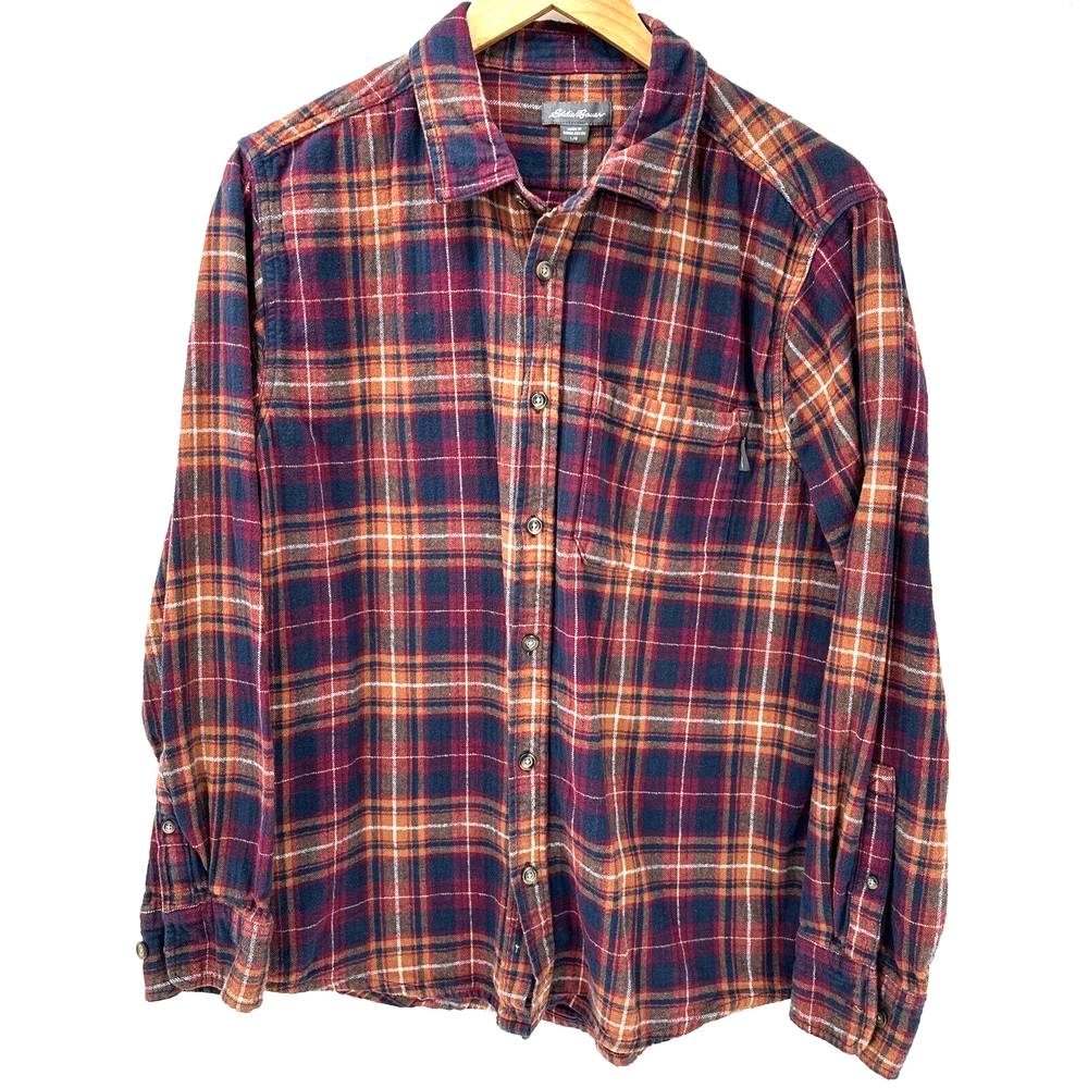 Eddie Bauer Flannel Shirt Mens Large Multicolor Plaid Cotton Button Up