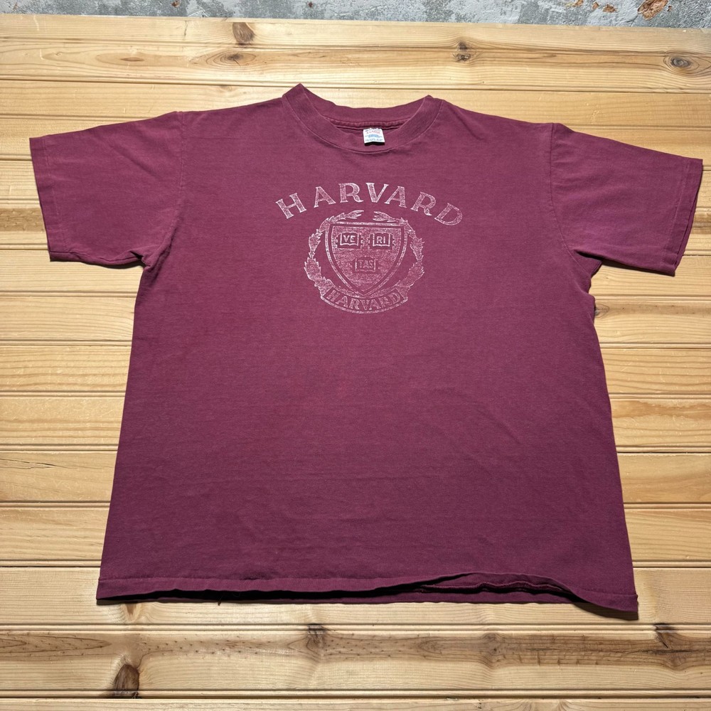 Vintage 80s Harvard University Crest Logo Collegiate Single Stitch Shirt USA XL