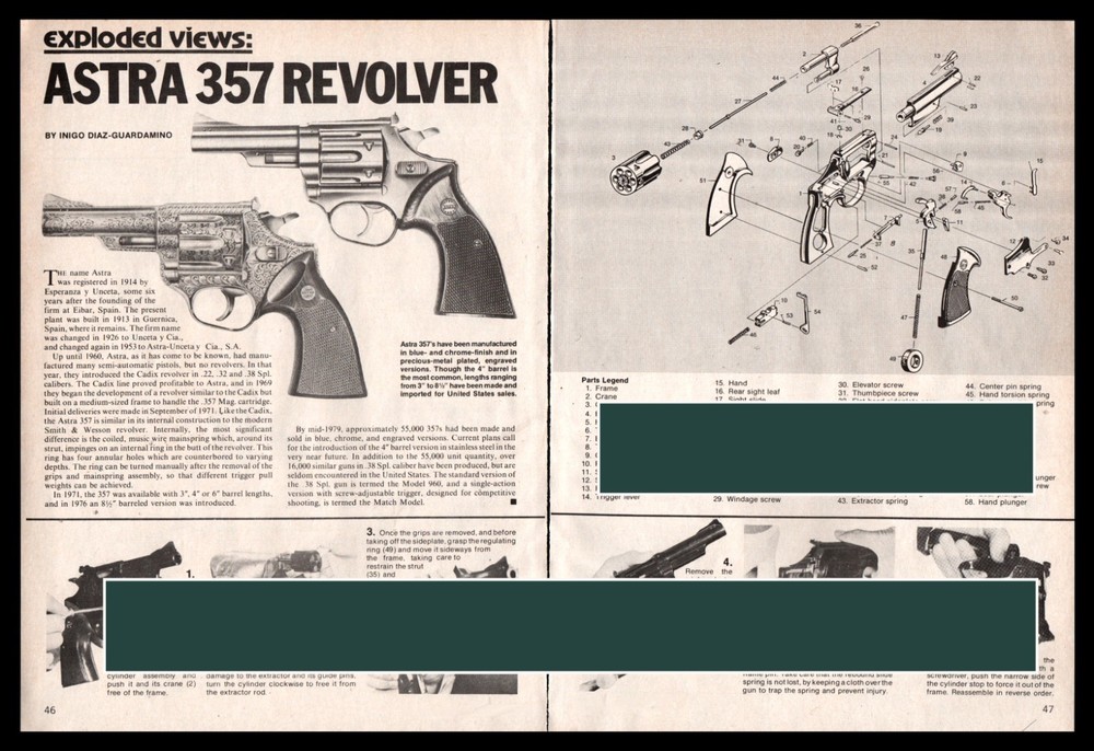 1979 ASTRA 357 Revolver Exploded View~Parts List~2-page Assembly Article