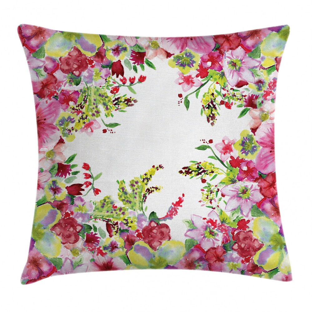 Floral Summer Buds Pink Square Cushion Cover 16 Inches Spring Pillow Case
