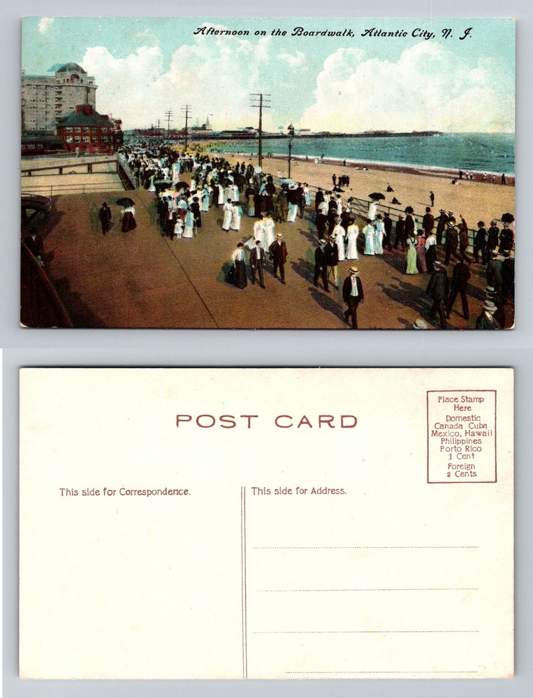 Atlantic City, NJ-New Jersey, Boardwalk Crowd Beach Scene Vintage Postcard