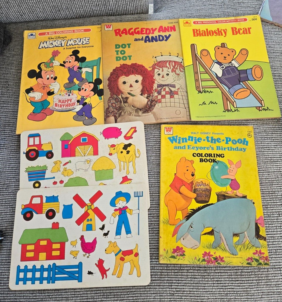 Vintage Coloring Books Lot & Vintage Drawing Stencils Raggedy Ann Andy Pooh