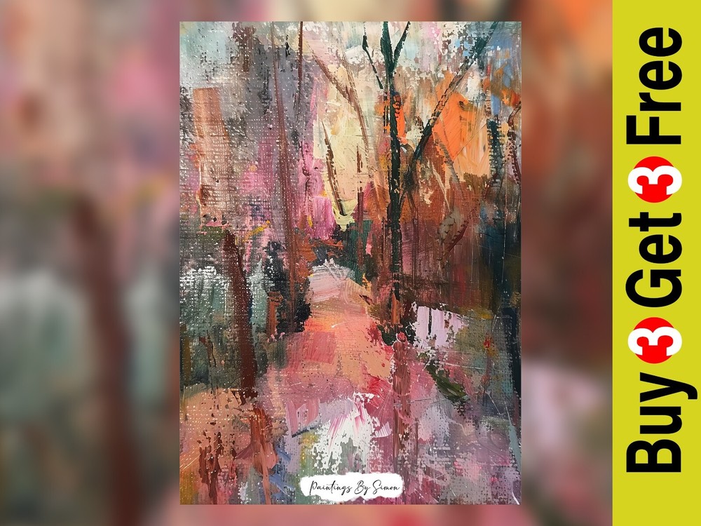 Abstract Forest Landscape Oil Painting Print - 5