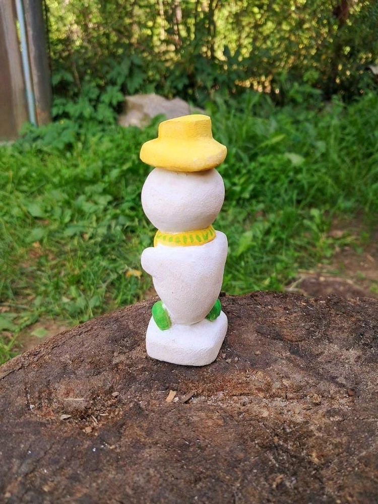 Hand Carved Wooden Snowman Figurine Whimsical Christmas Decor