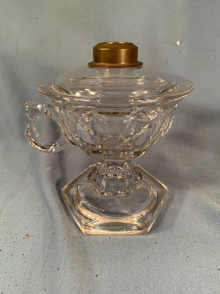 STUNNING C. 1890’s Antique EAPG 6 sided Kerosene oil Finger stand lamp