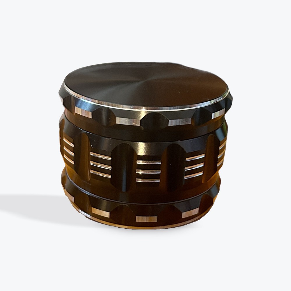 Large 4 Piece Tobacco Spice Herb Grinder - Black And Silver Chrome