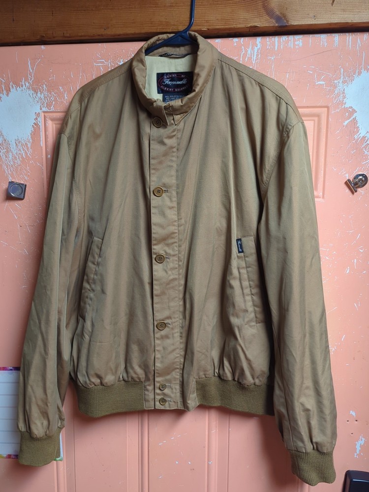 Faconnable Silk Blend Harrington Full Zip Button Jacket Mens Size Large Brown
