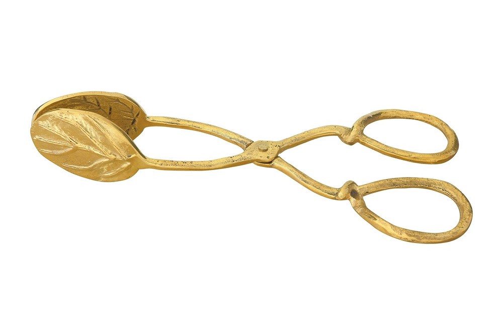 Gold Embossed Leaf Tongs 7.75 Inch Elegant Serving Utensil