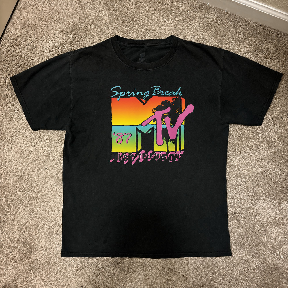 Vintage MTV Spring Break 1987 Beach Summer Graphic T-Shirt Unisex Heavy Cotton