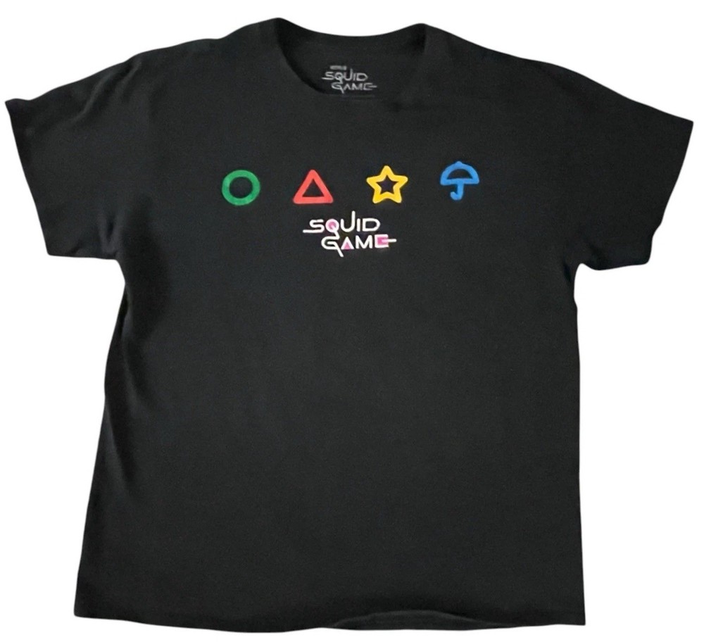 Netflix Squid Game Mens Large Black T-Shirt Short Sleeve 100% Cotton Distressed