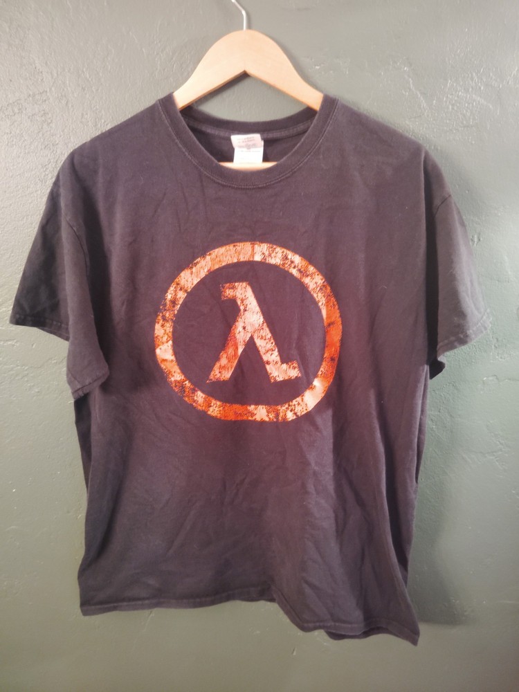 Vtg Half-Life Men's Black Orange Lambda Logo Graphic Crew Neck T-Shirt Size L