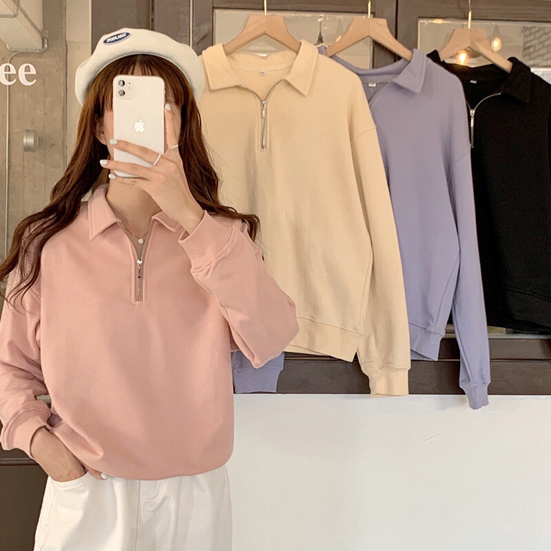Women's Fashion Trend Solid Color Simple Loose Long-sleeved Sweater Pullover Top