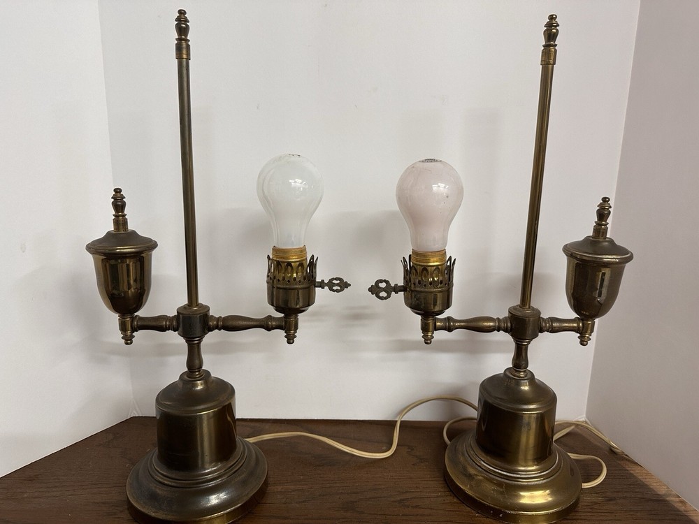 2 Brass One Arm Student Lamps WORKS!