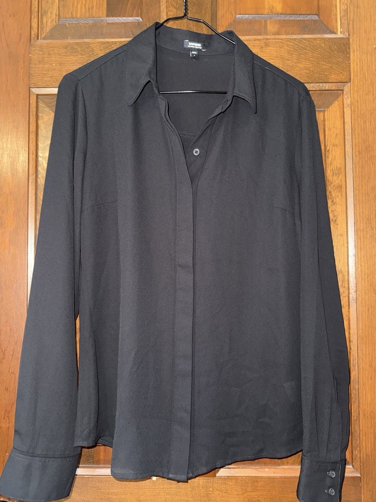 Express Black Collared Button-Down Relaxed Long Sleeve Women's Blouse Size S
