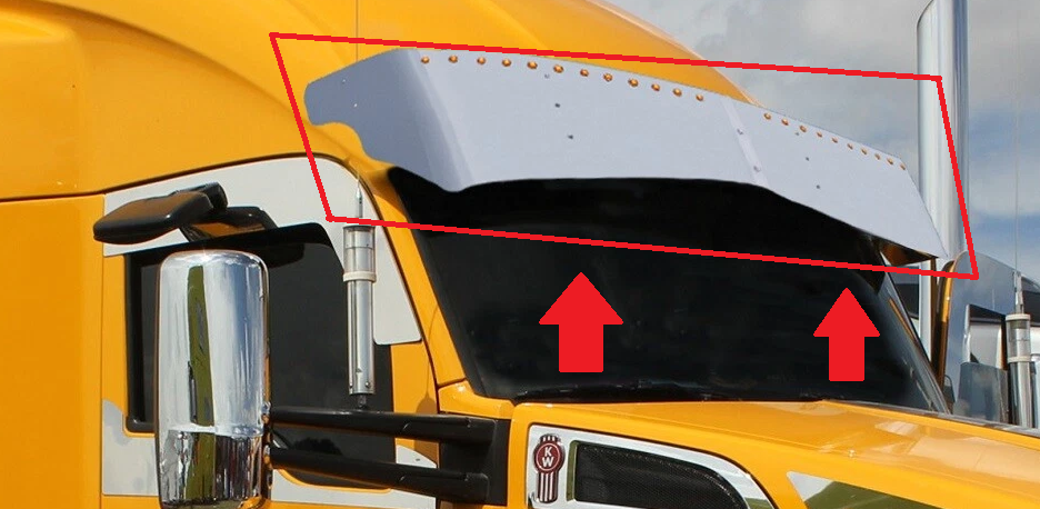 Kenworth W990 T680 T880 Bulleye Hole Wicked Drop Visor 14 INCHES Stainless Steel