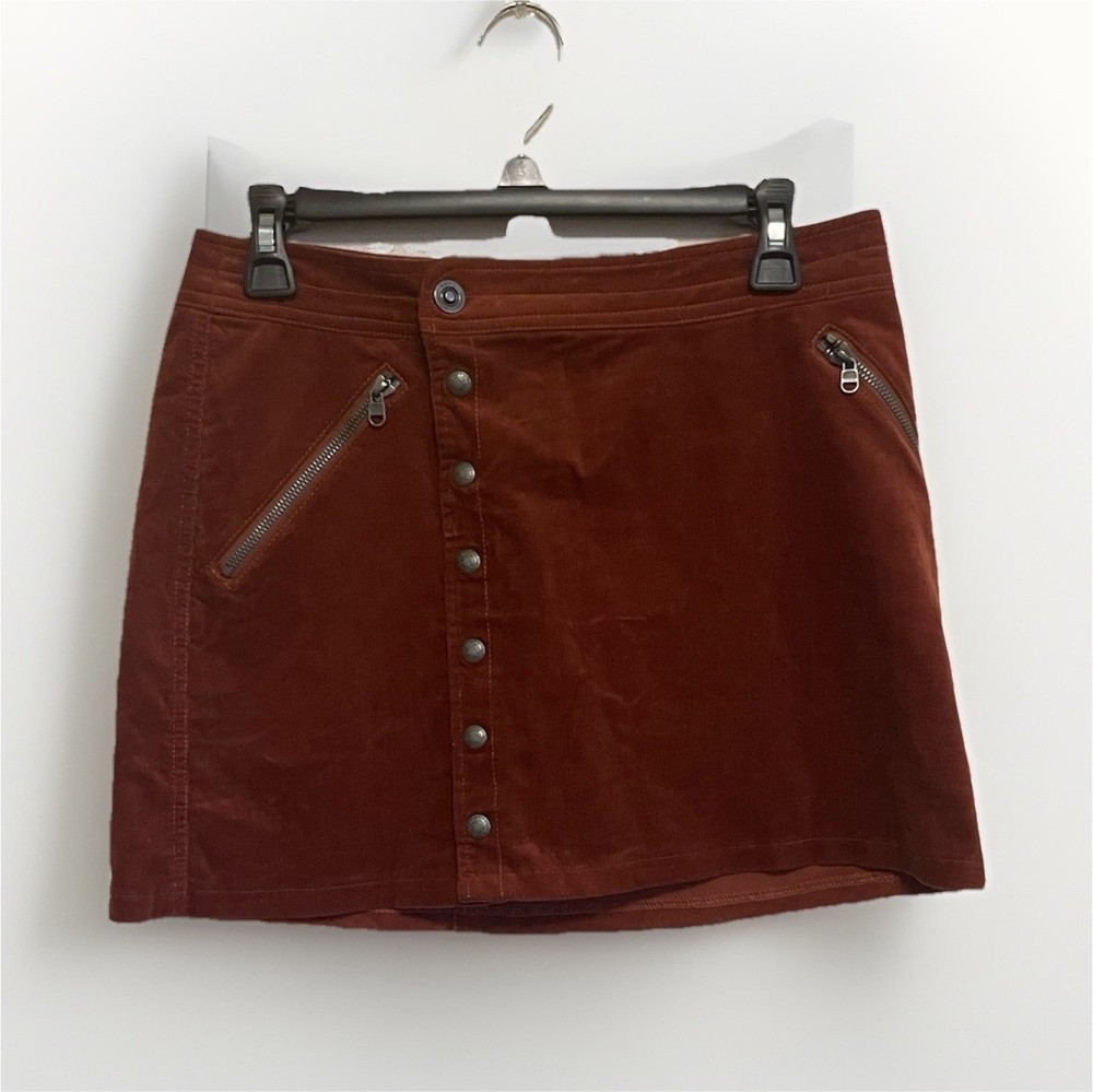 Kuhl Brown Corduroy Button Front A-Line Skirt with Pockets Size 2