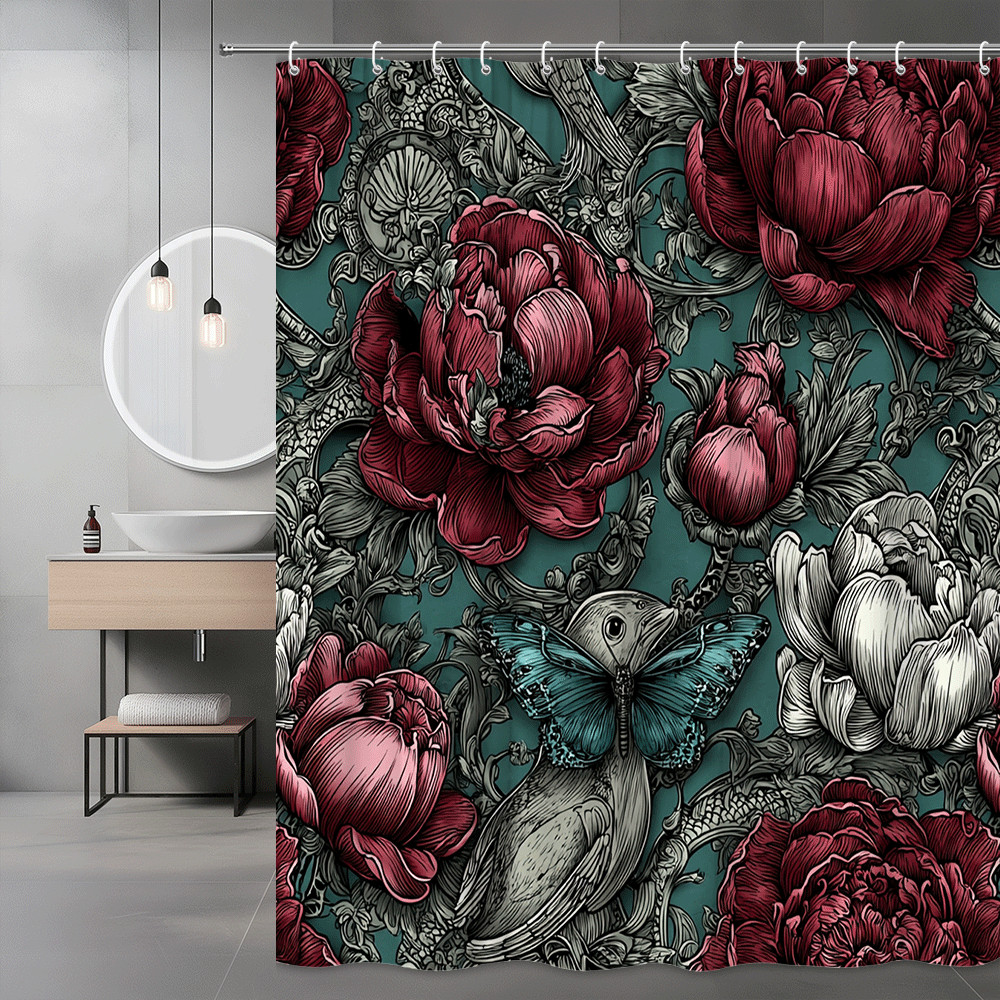 Floral Butterfly Shower Curtain Vintage Botanical Print