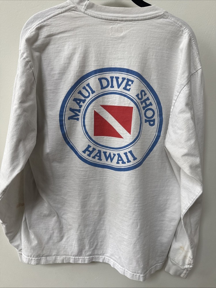Maui Dive Shop Hawaii Long Sleeve Shirt White Hanes Men’s Large