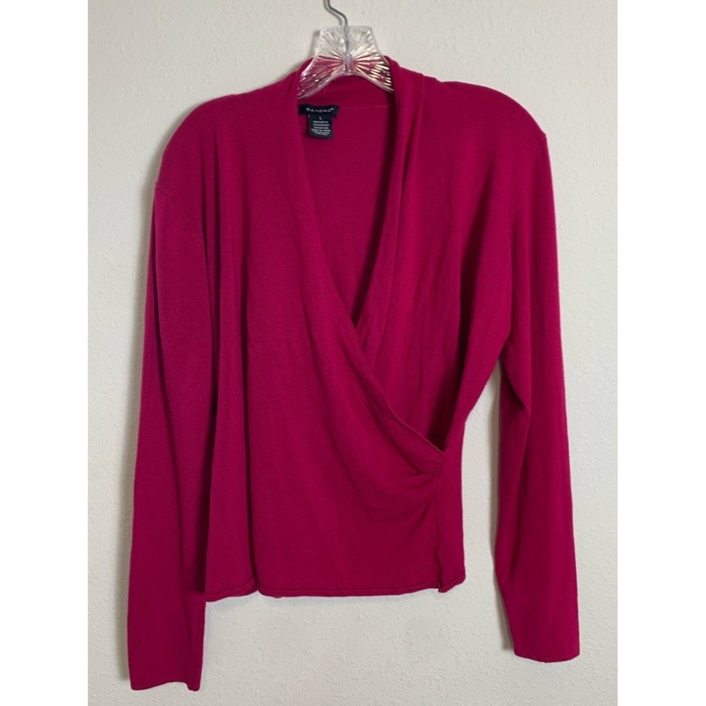 Sandro Fuchsia Knit V-Zneck Wrap Sweater Large Lightweight Office
