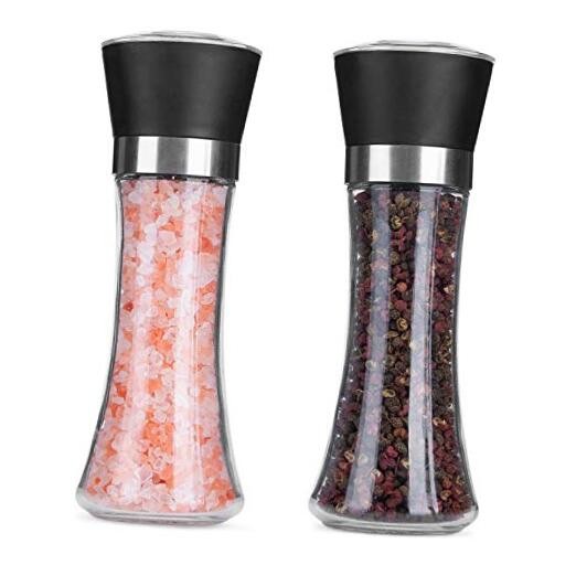 Premium Pepper and Salt Grinder Set of 2-Refillable Coarseness Adjustable