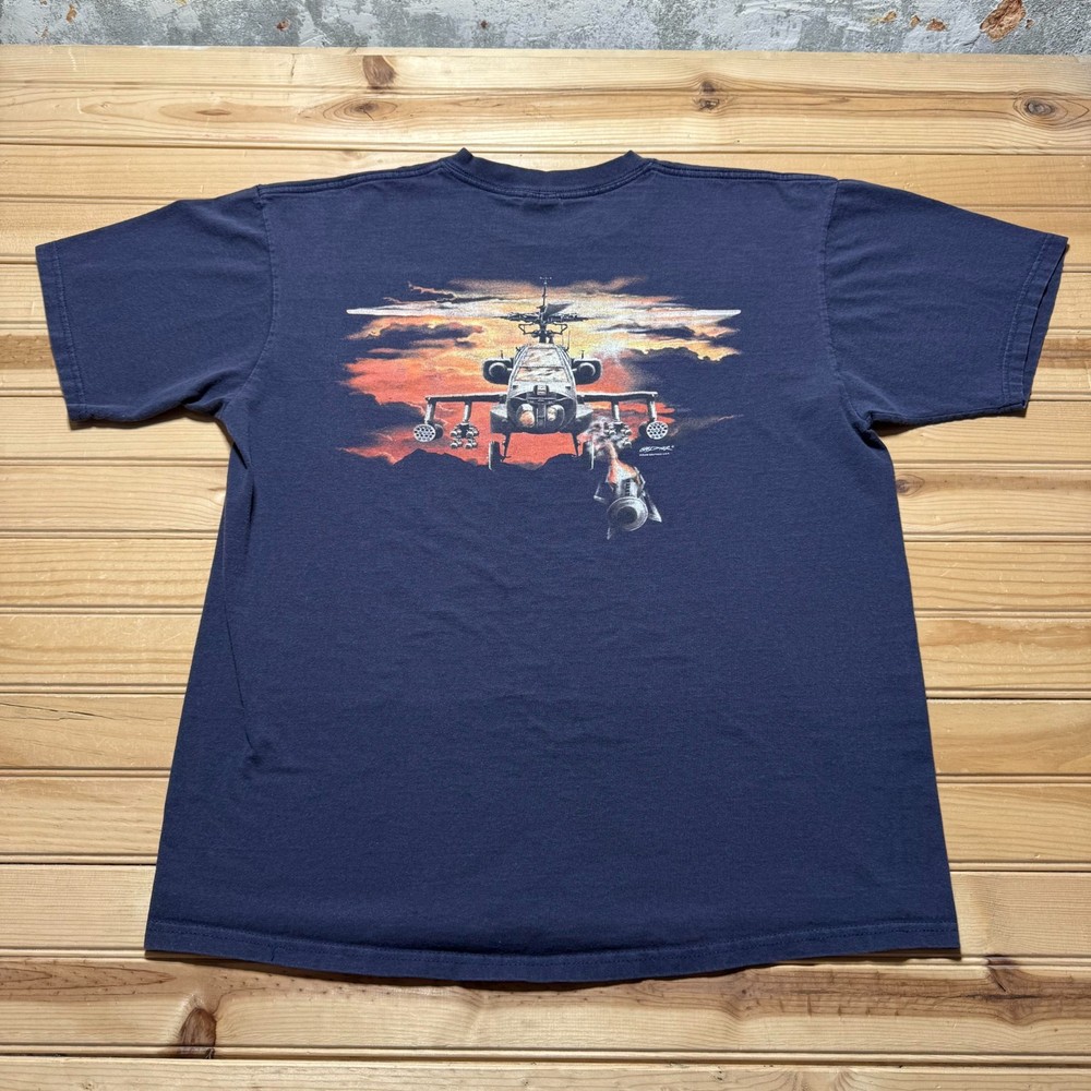 Vintage Y2K Army Ft. Carson AH-64 Apache Helicopter Graphic T-Shirt USA Made XL