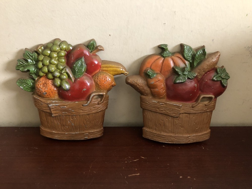 Sexton 1976 Cast Metal Wall Art Hanging Fruit & Vegetable Baskets Vintage