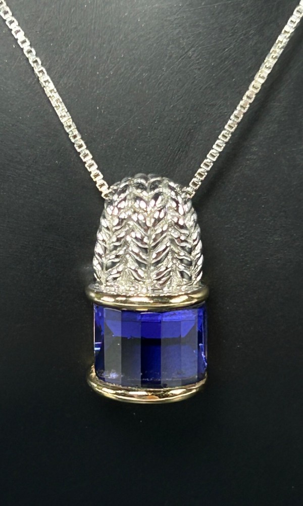 Sterling Silver 925 Stamped Gold Vermeil Blue Pendant Necklace Marked ITALY