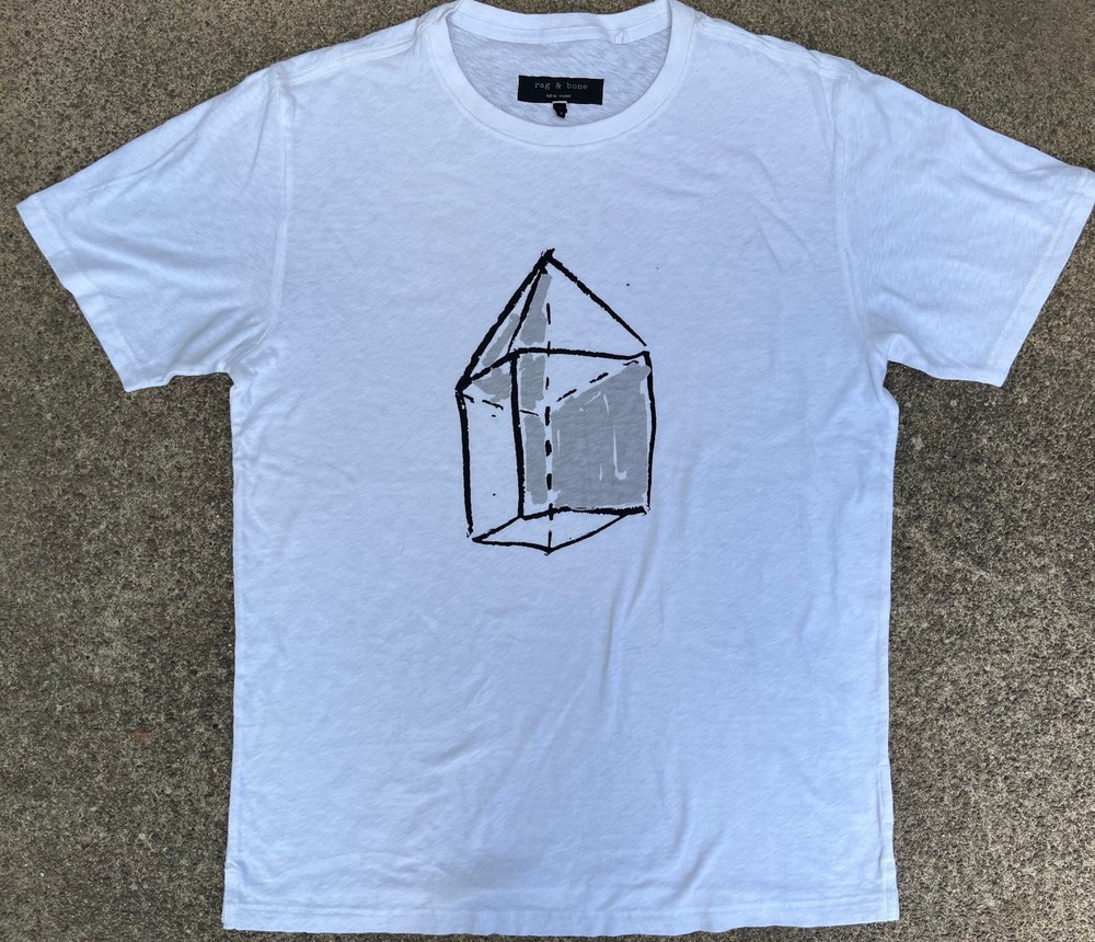 Men's Rag & Bone White SS Graphic Abstract T Shirt Sz Med-image
